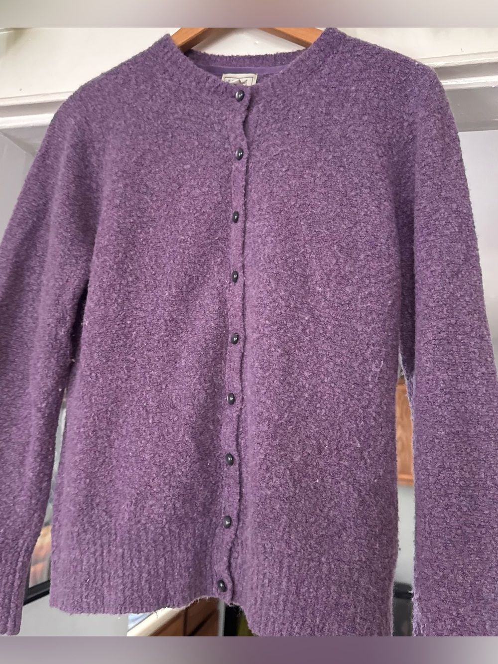 LL Bean | Button Cardigan Sweater Wool Blend purple button medium